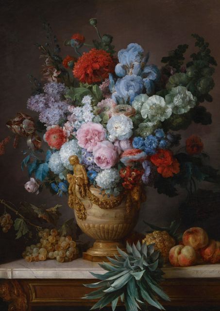 Still Life with Flowers in an Alabaster Vase and Fruit by Anne Vallayer-Coster