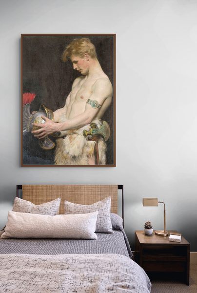 Germanic Warrior with Helmet by Osmar Schindler as a framed print in a bedroom