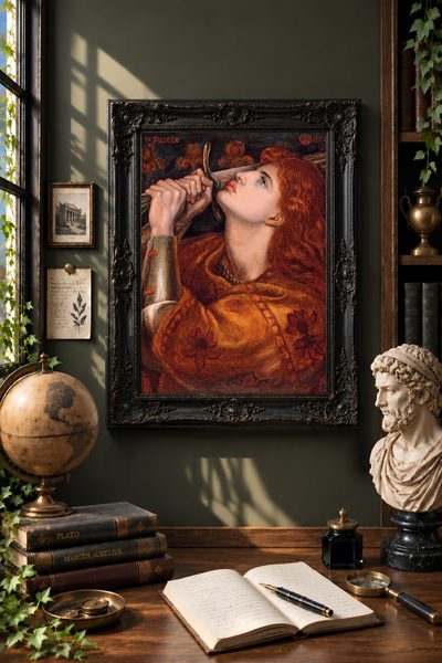 Joan of Arc by Dante Gabriel Rossetti as a framed print in a study