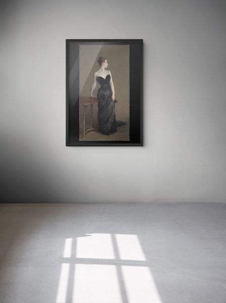Madame X by John Singer Sargent as a framed print in a hallway
