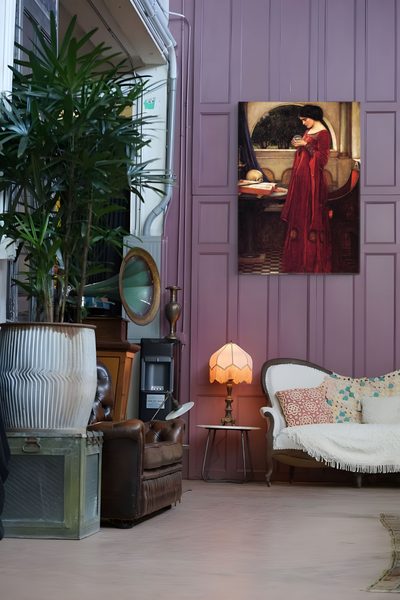 The Crystal Ball by John William Waterhouse as a framed print in a living room